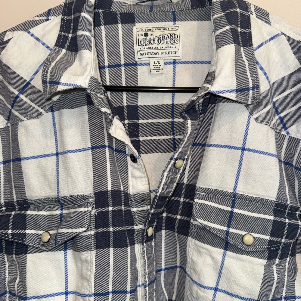 Lucky Brand Navy and White Checkered Shirt - Picture 3 of 5